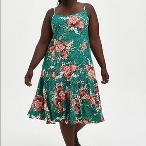 Torrid Trapeze Midi Dress Challis Green Floral NWT - 0/Large